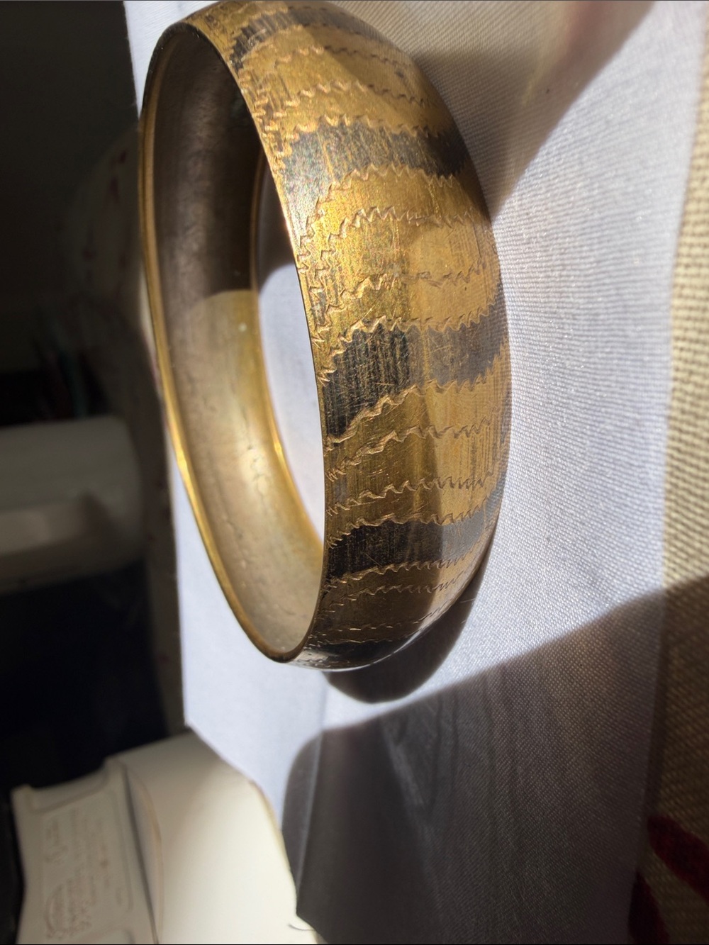 Textured Brass-Tone Decorative Bangle Accent in Gold and Brown